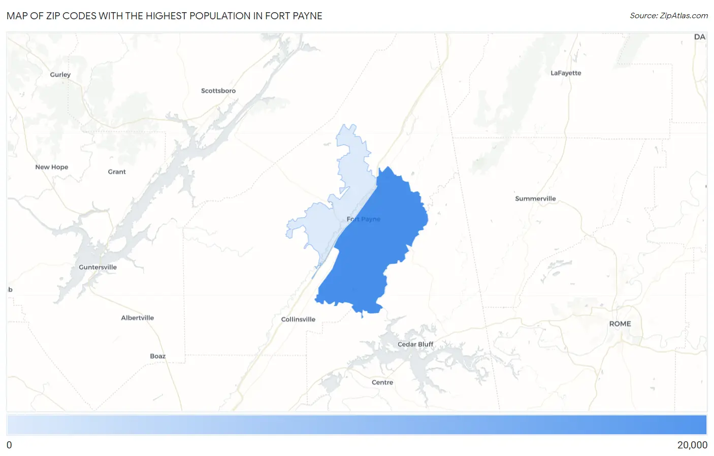 Zip Codes with the Highest Population in Fort Payne Map