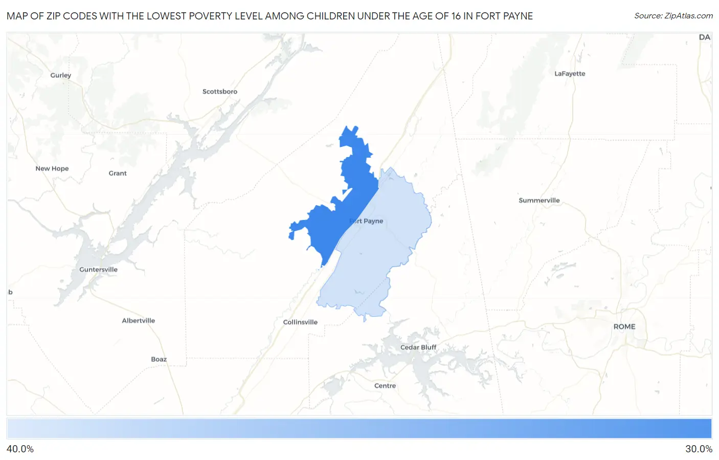 Zip Codes with the Lowest Poverty Level Among Children Under the Age of 16 in Fort Payne Map