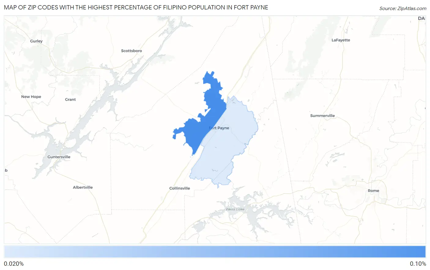 Zip Codes with the Highest Percentage of Filipino Population in Fort Payne Map