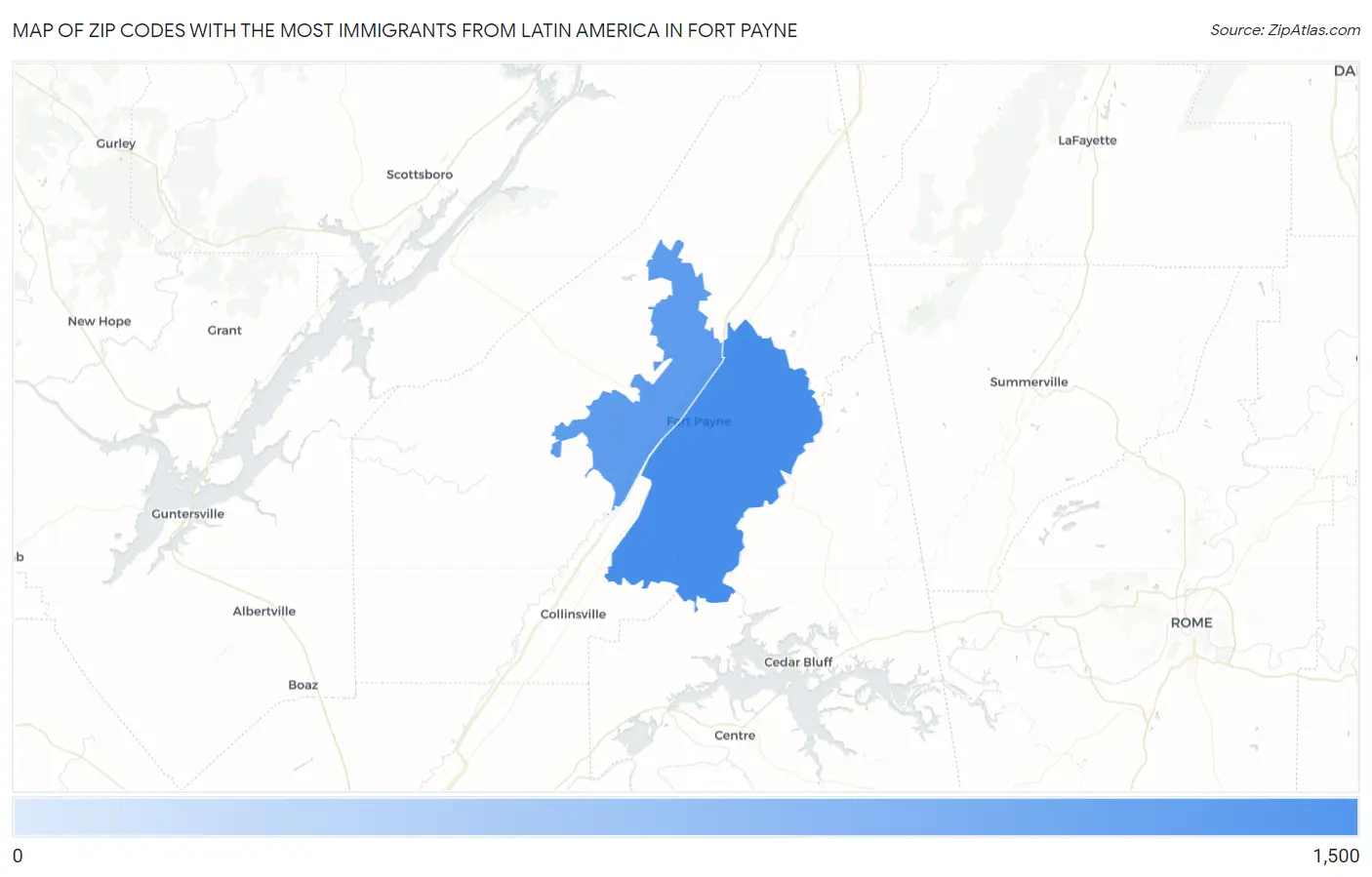 Zip Codes with the Most Immigrants from Latin America in Fort Payne Map