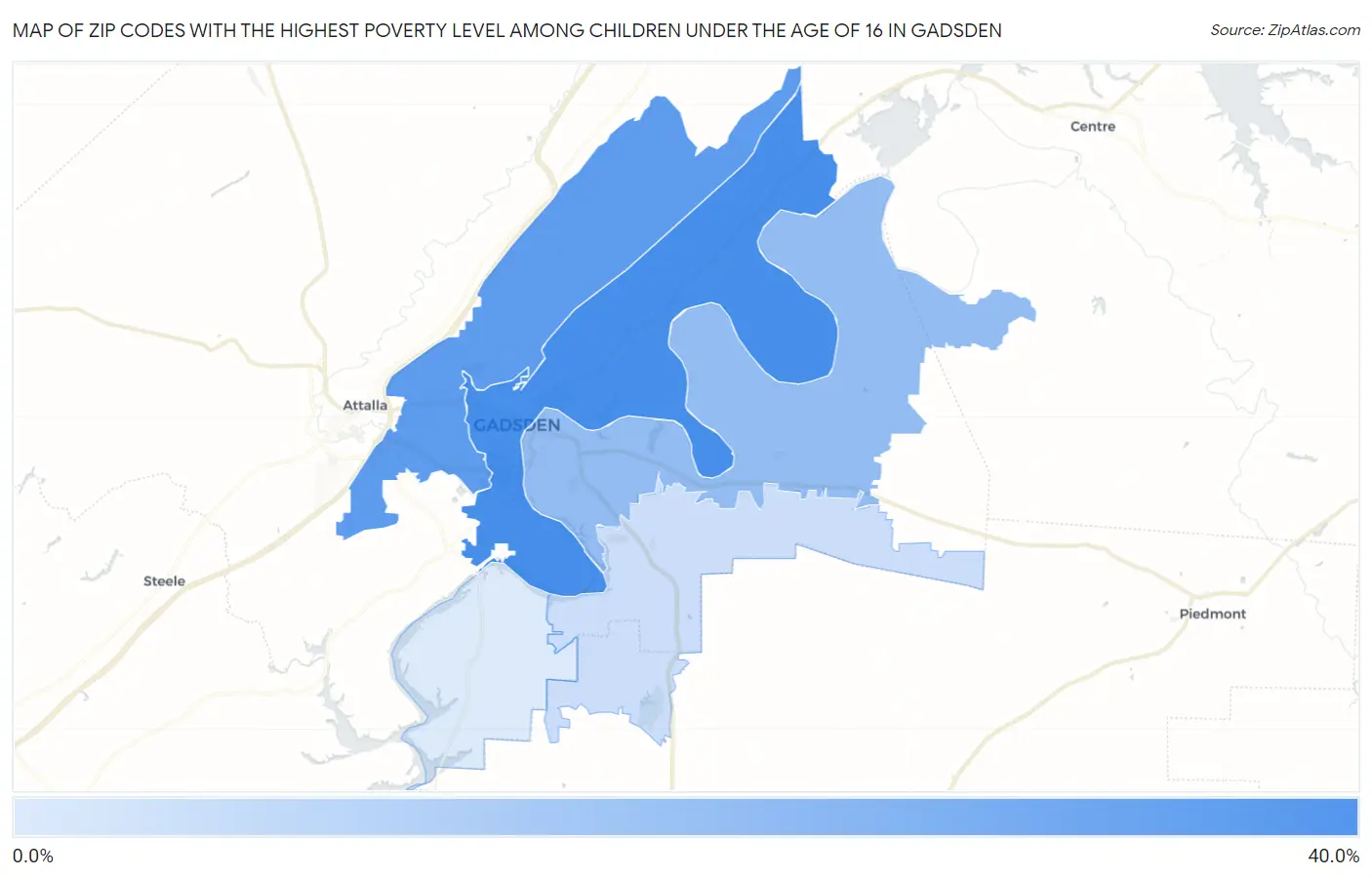 Zip Codes with the Highest Poverty Level Among Children Under the Age of 16 in Gadsden Map