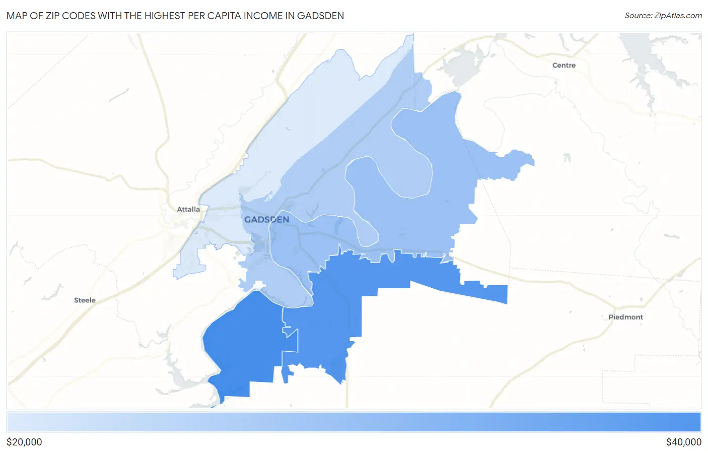 Zip Codes with the Highest Per Capita Income in Gadsden Map