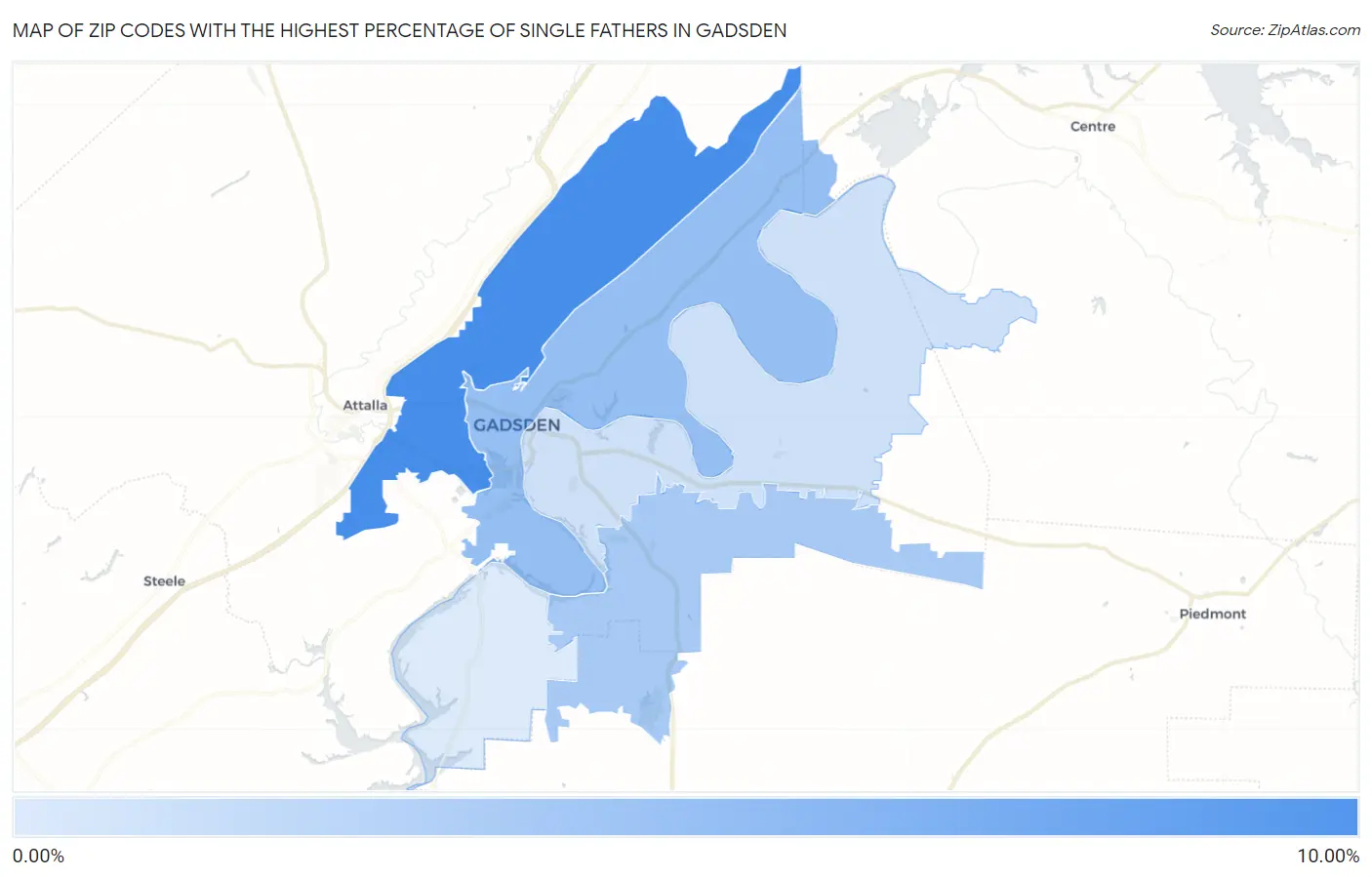Zip Codes with the Highest Percentage of Single Fathers in Gadsden Map