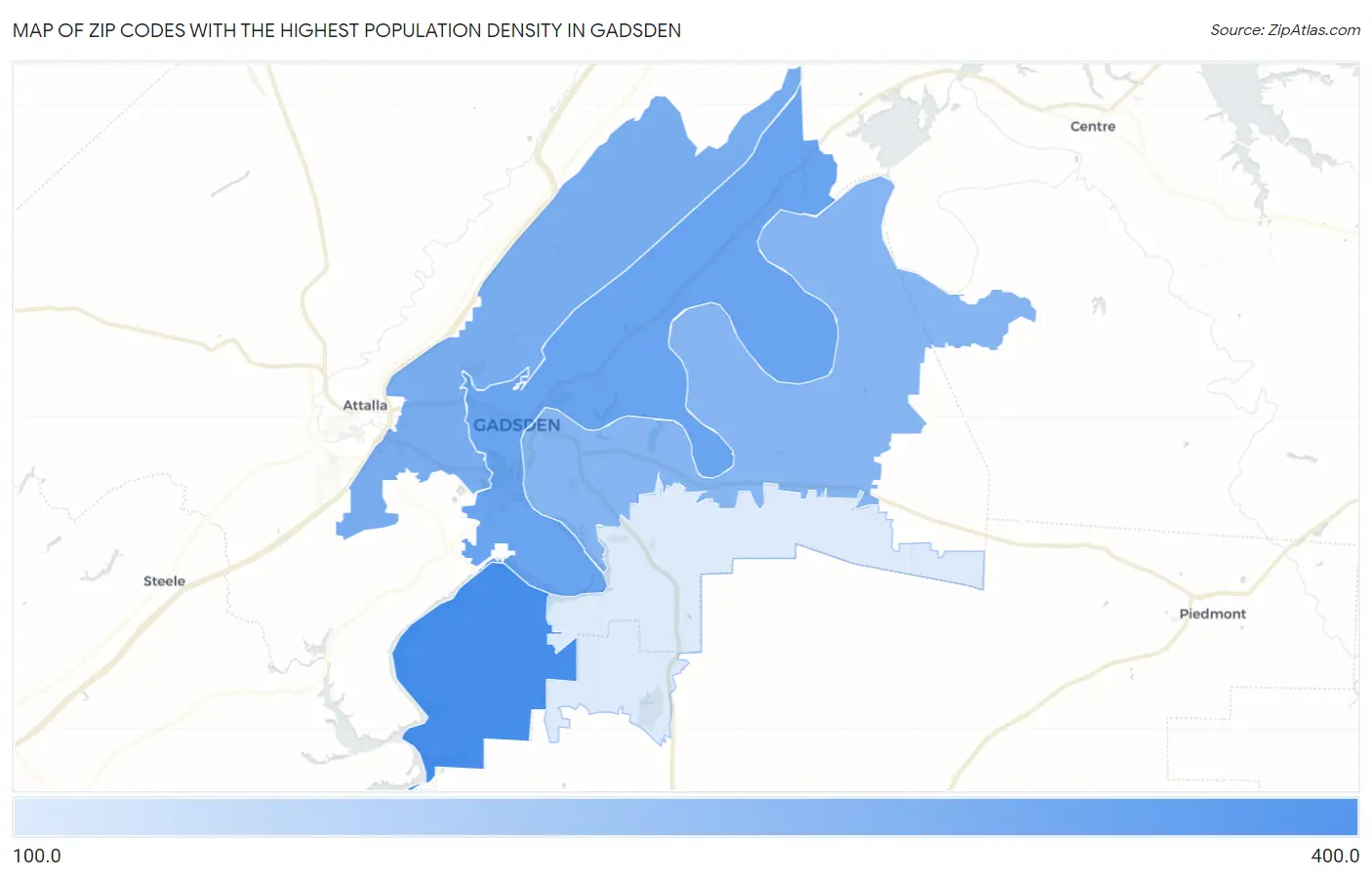 Zip Codes with the Highest Population Density in Gadsden Map