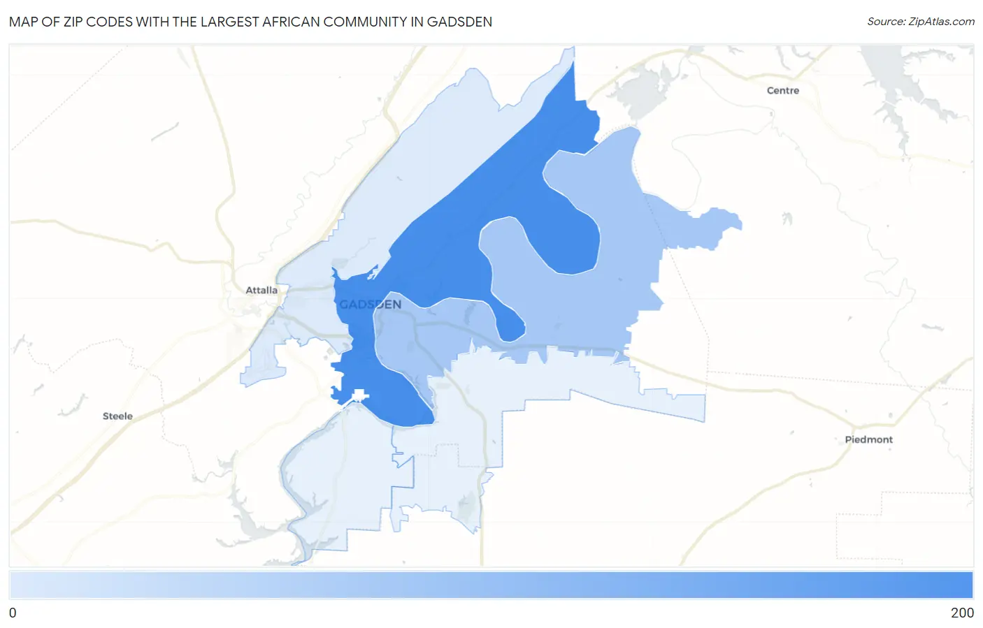 Zip Codes with the Largest African Community in Gadsden Map
