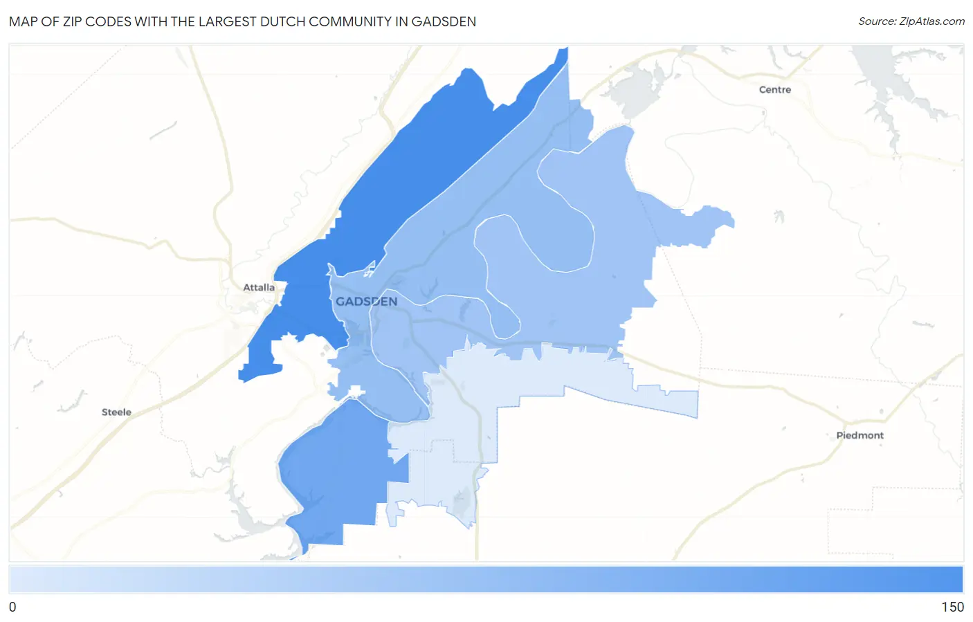 Zip Codes with the Largest Dutch Community in Gadsden Map