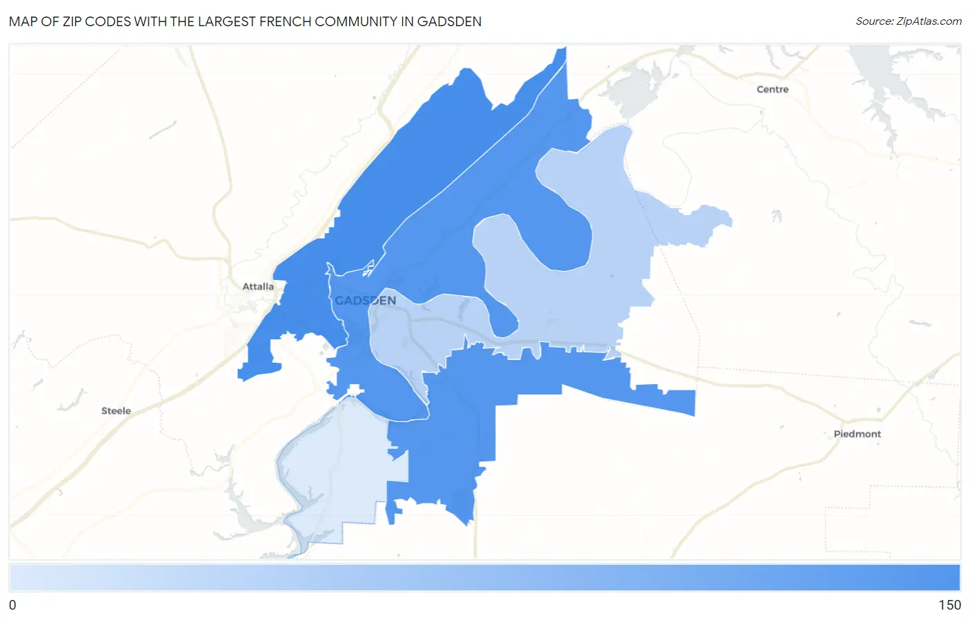 Zip Codes with the Largest French Community in Gadsden Map