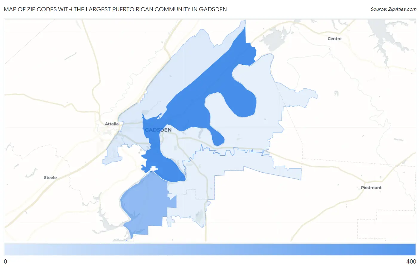 Zip Codes with the Largest Puerto Rican Community in Gadsden Map