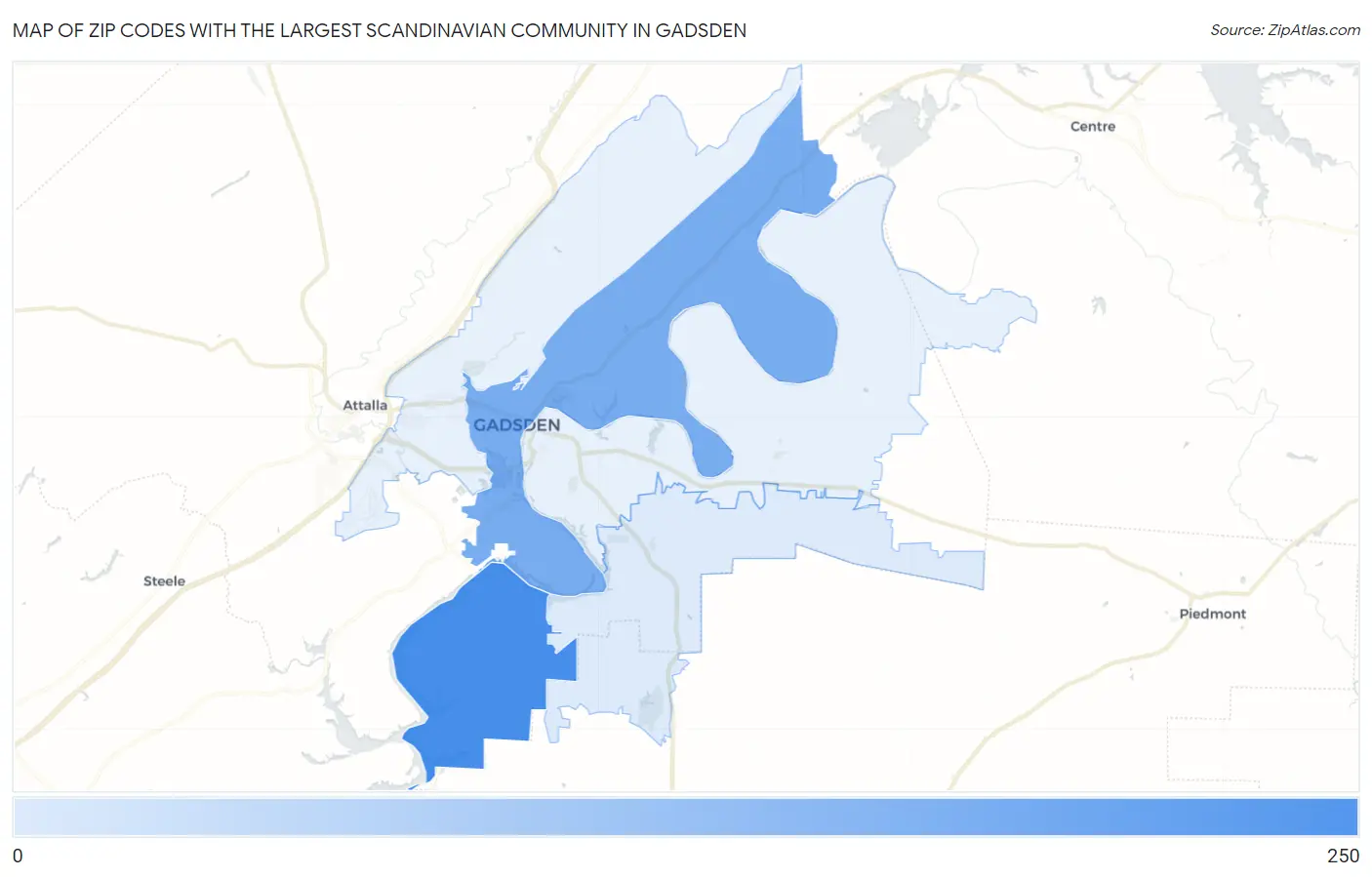 Zip Codes with the Largest Scandinavian Community in Gadsden Map