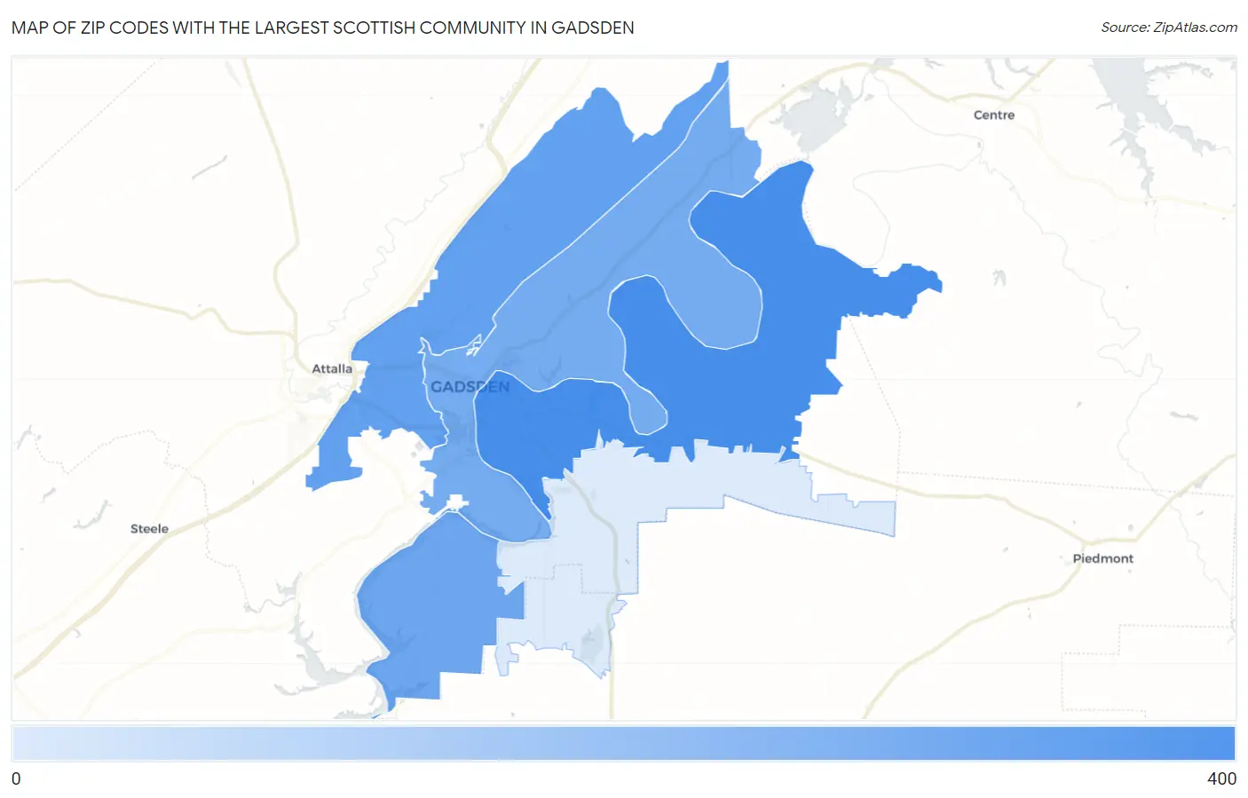 Zip Codes with the Largest Scottish Community in Gadsden Map