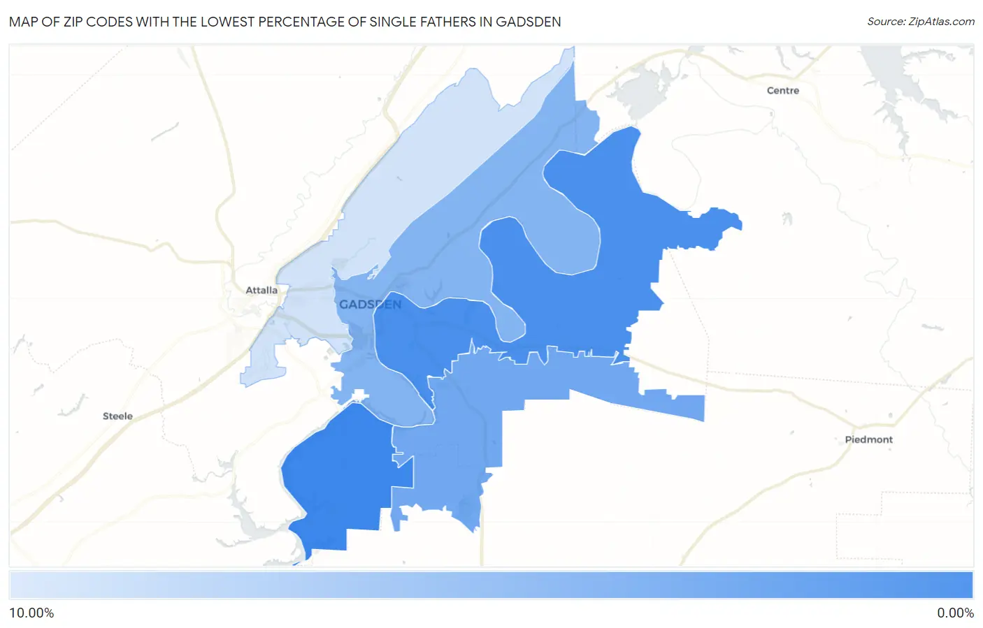 Zip Codes with the Lowest Percentage of Single Fathers in Gadsden Map