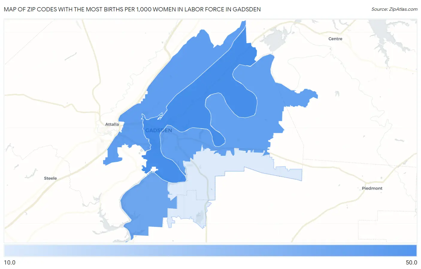 Zip Codes with the Most Births per 1,000 Women in Labor Force in Gadsden Map