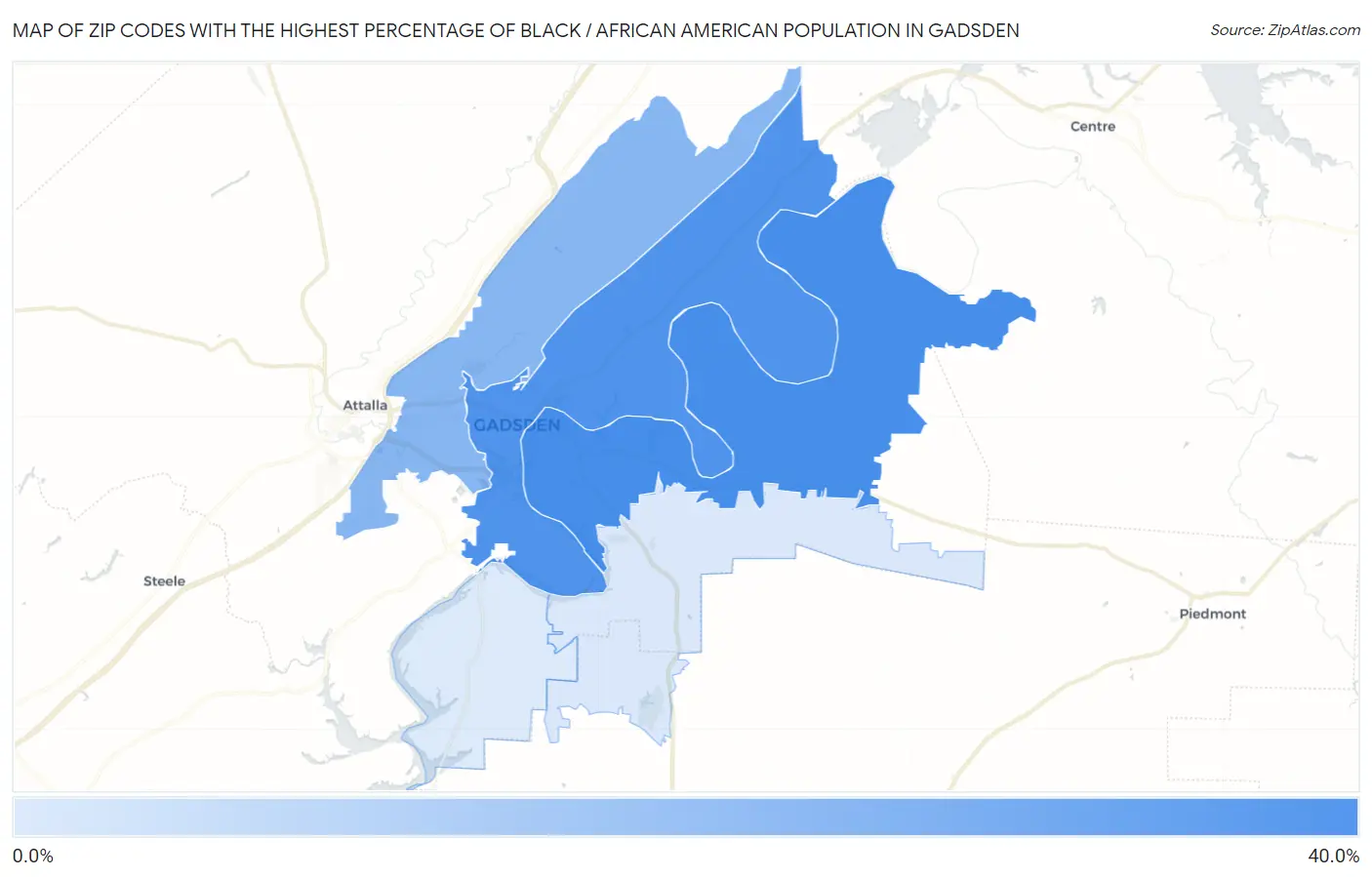 Zip Codes with the Highest Percentage of Black / African American Population in Gadsden Map