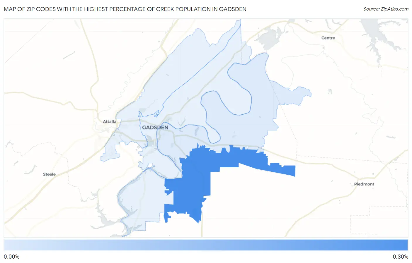 Zip Codes with the Highest Percentage of Creek Population in Gadsden Map