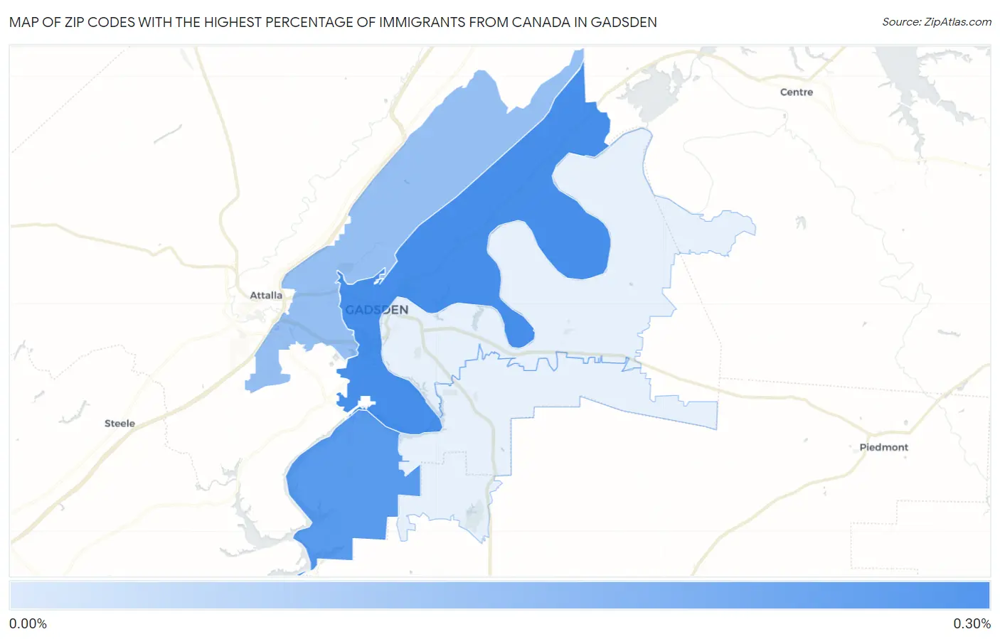 Zip Codes with the Highest Percentage of Immigrants from Canada in Gadsden Map