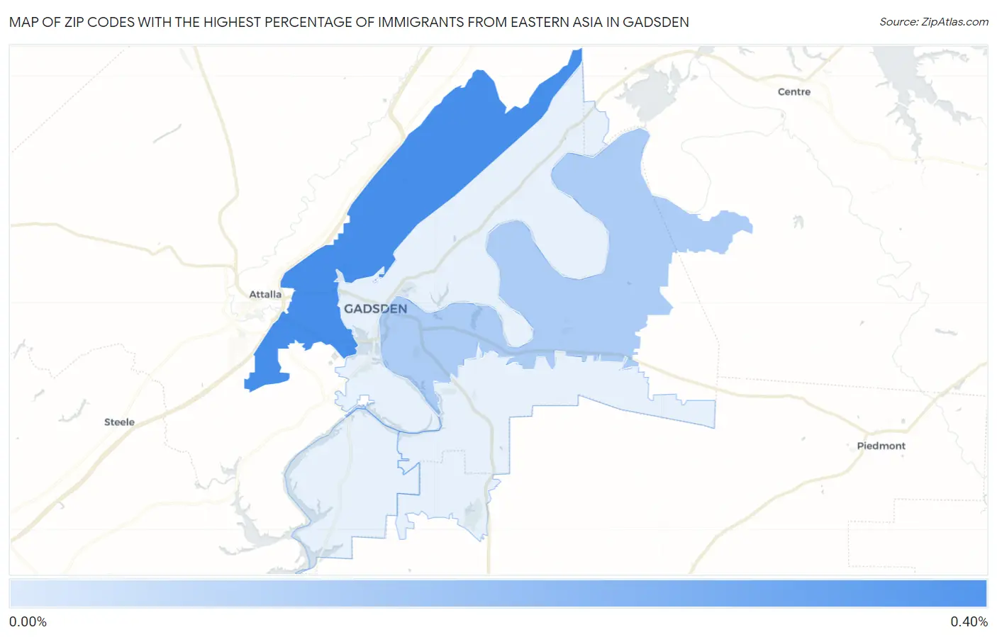 Zip Codes with the Highest Percentage of Immigrants from Eastern Asia in Gadsden Map
