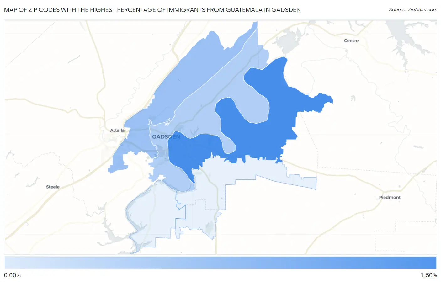 Zip Codes with the Highest Percentage of Immigrants from Guatemala in Gadsden Map