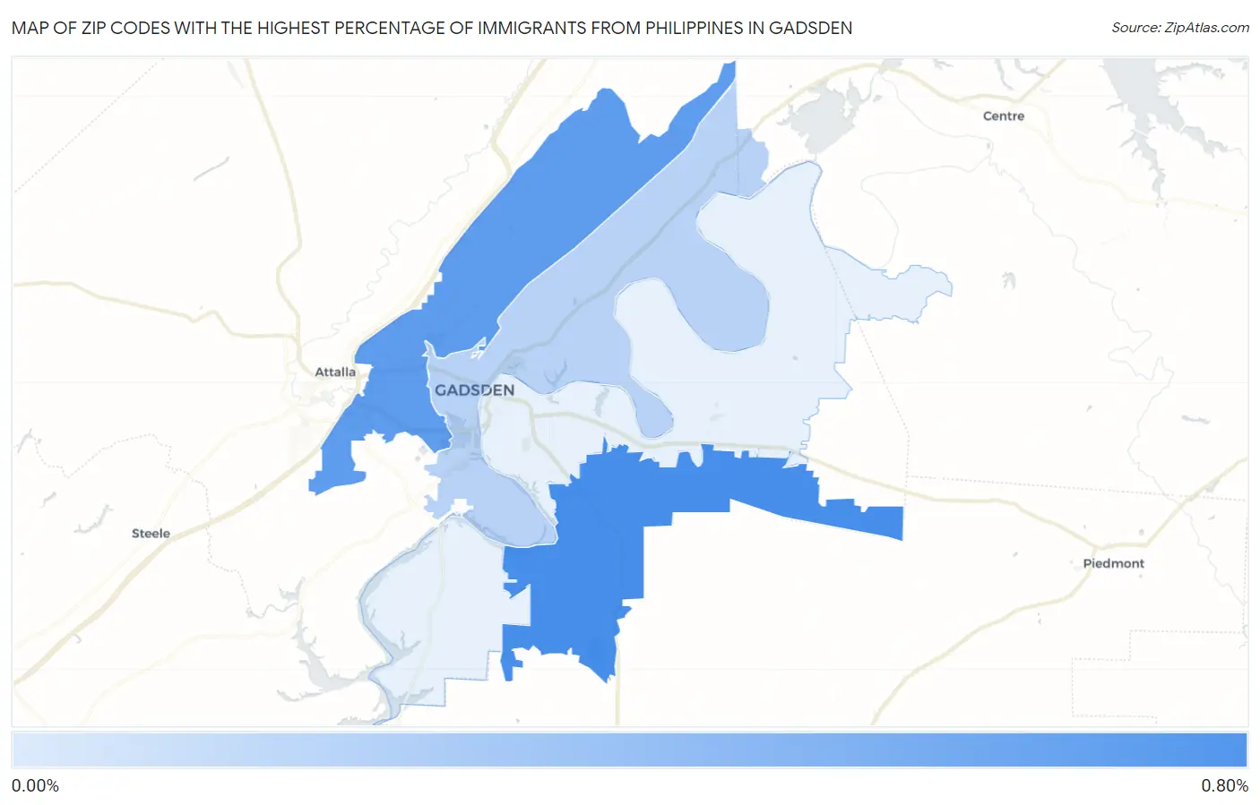 Zip Codes with the Highest Percentage of Immigrants from Philippines in Gadsden Map