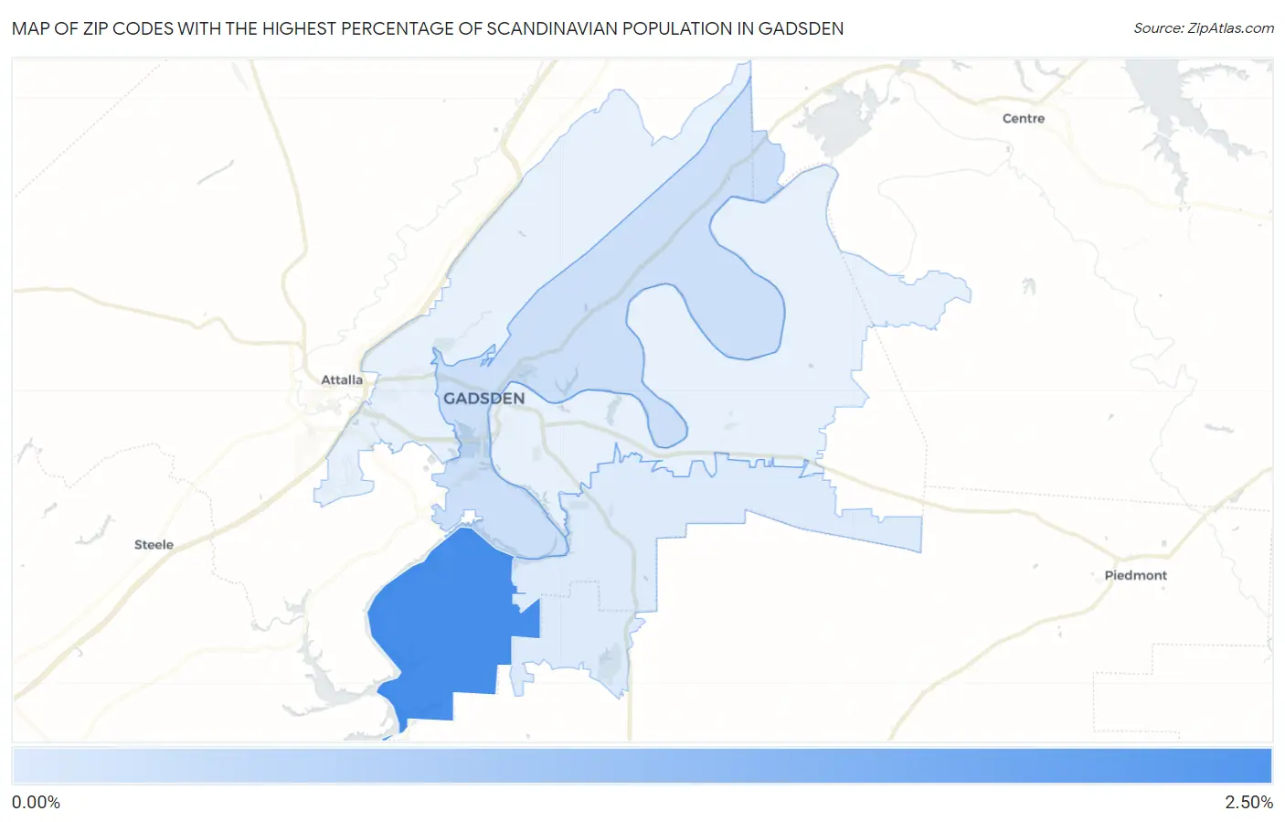 Zip Codes with the Highest Percentage of Scandinavian Population in Gadsden Map
