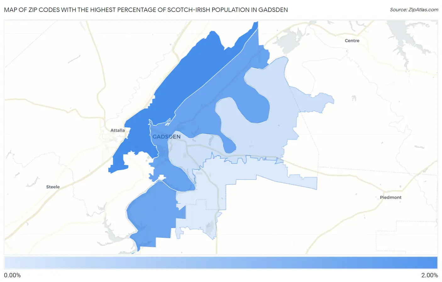 Zip Codes with the Highest Percentage of Scotch-Irish Population in Gadsden Map