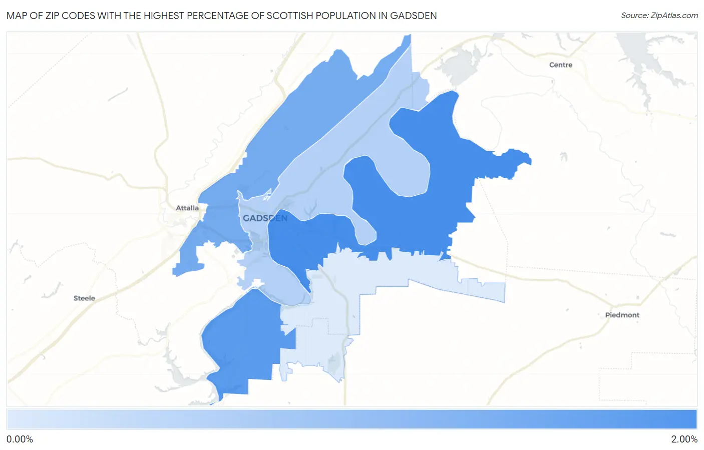 Zip Codes with the Highest Percentage of Scottish Population in Gadsden Map