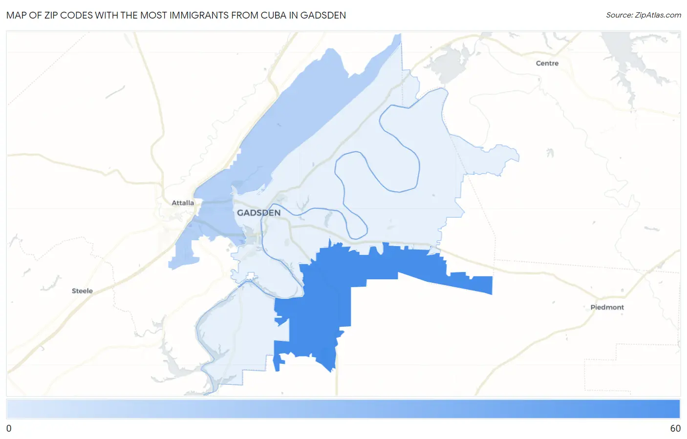 Zip Codes with the Most Immigrants from Cuba in Gadsden Map