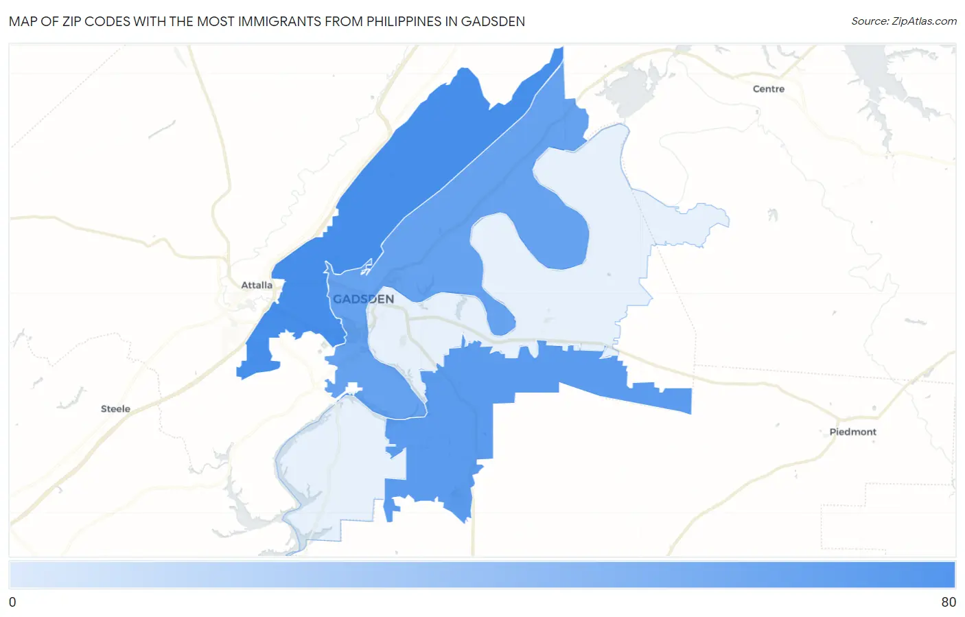 Zip Codes with the Most Immigrants from Philippines in Gadsden Map