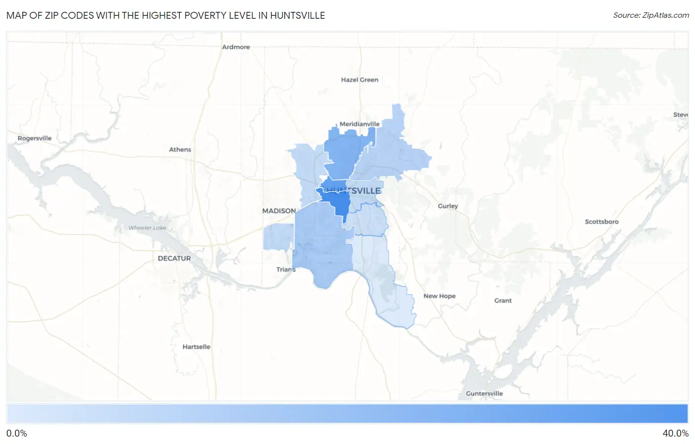 Zip Codes with the Highest Poverty Level in Huntsville Map