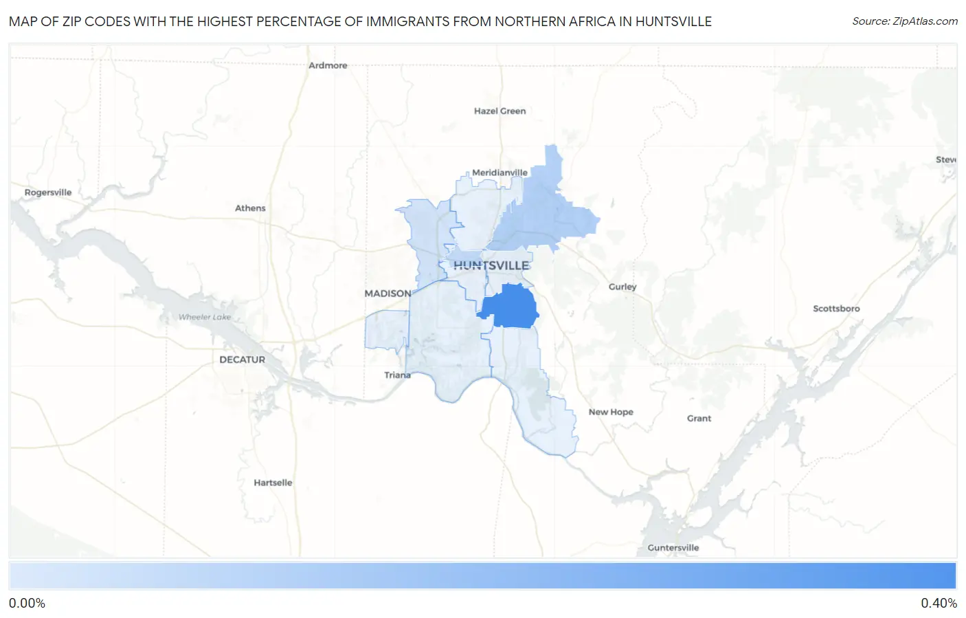 Zip Codes with the Highest Percentage of Immigrants from Northern Africa in Huntsville Map