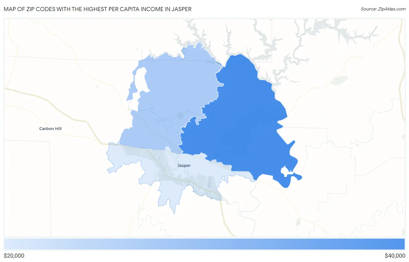 Zip Codes with the Highest Per Capita Income in Jasper Map