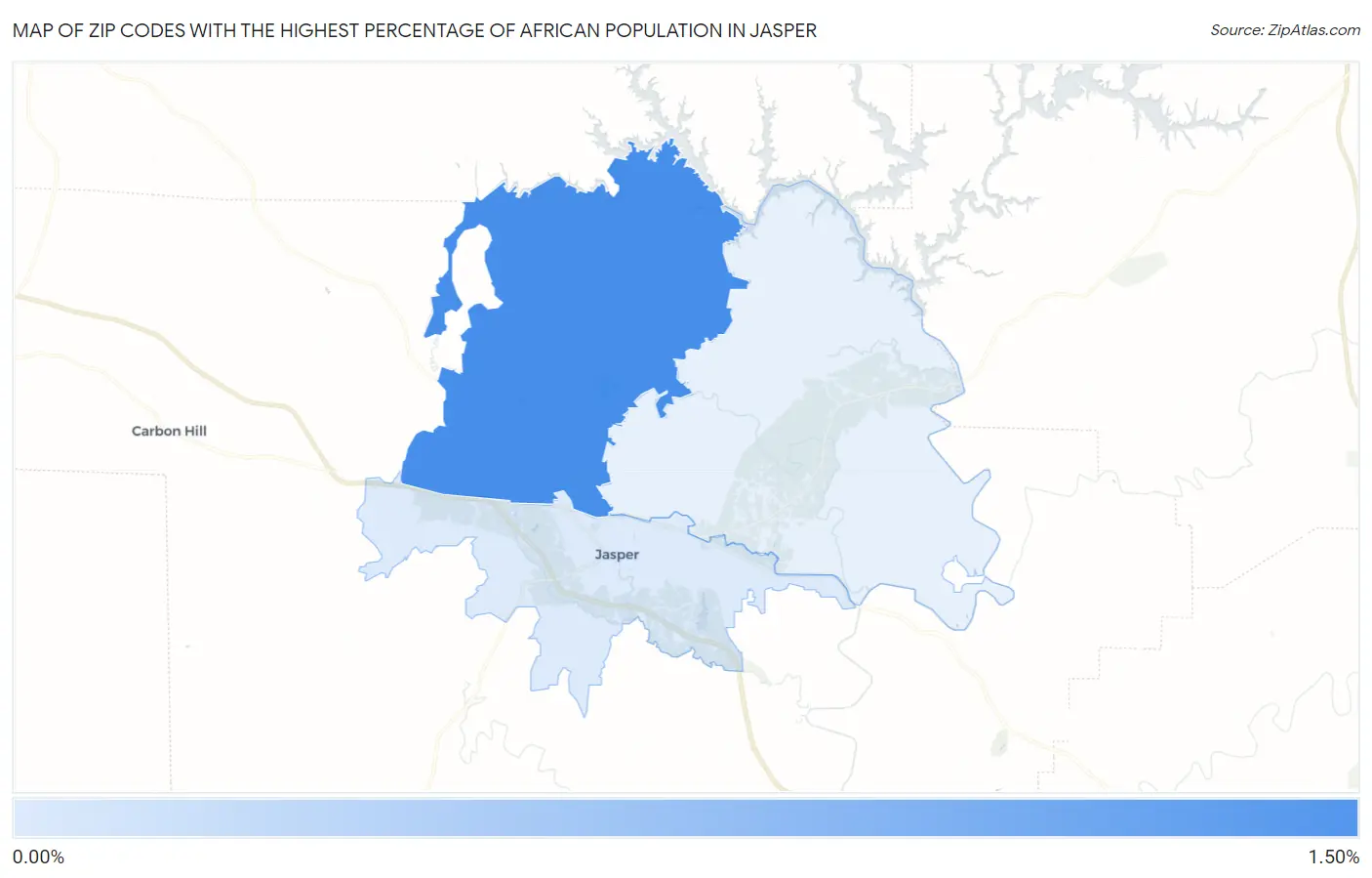Zip Codes with the Highest Percentage of African Population in Jasper Map