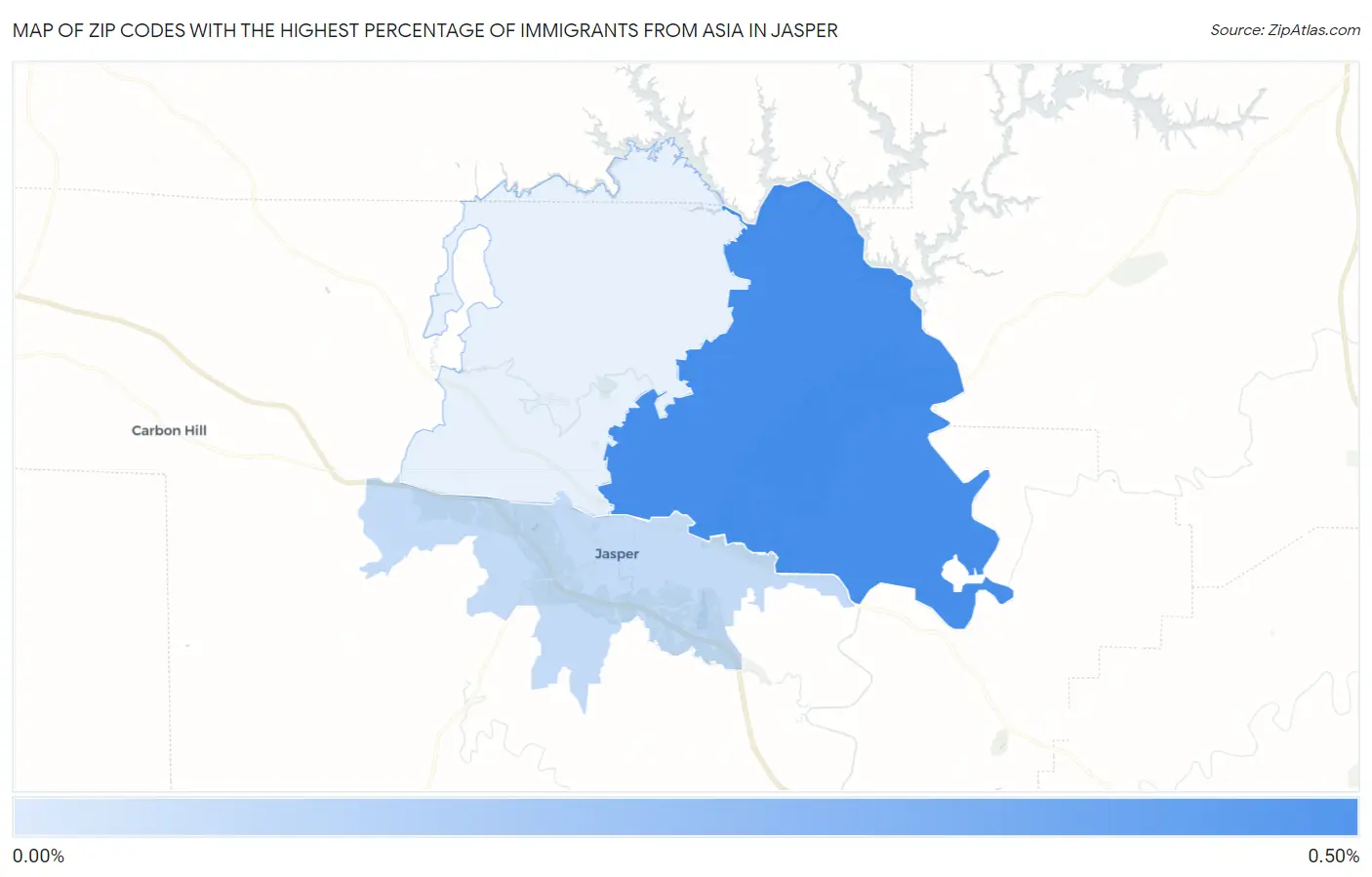 Zip Codes with the Highest Percentage of Immigrants from Asia in Jasper Map
