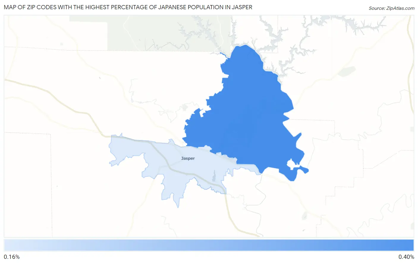 Zip Codes with the Highest Percentage of Japanese Population in Jasper Map