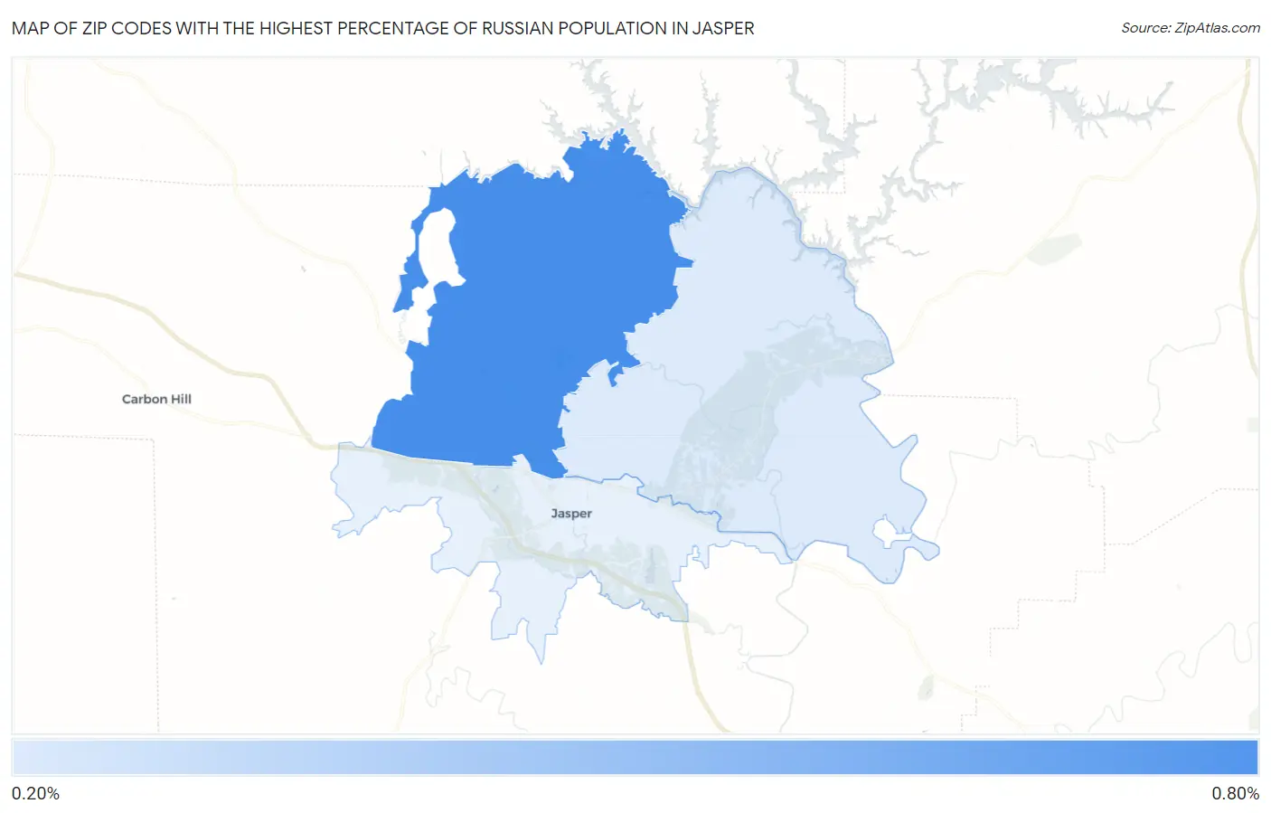 Zip Codes with the Highest Percentage of Russian Population in Jasper Map