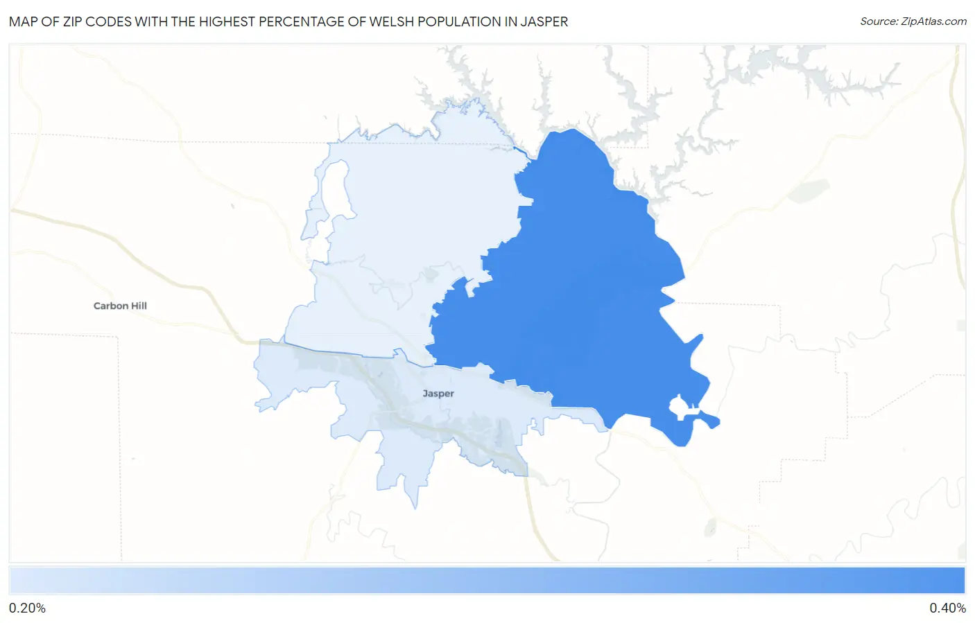 Zip Codes with the Highest Percentage of Welsh Population in Jasper Map