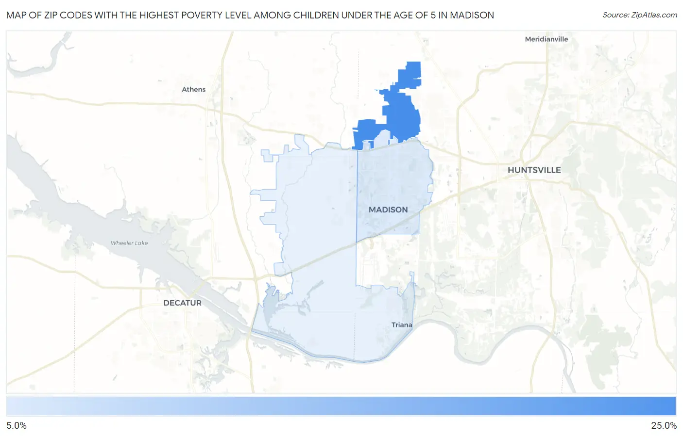 Zip Codes with the Highest Poverty Level Among Children Under the Age of 5 in Madison Map