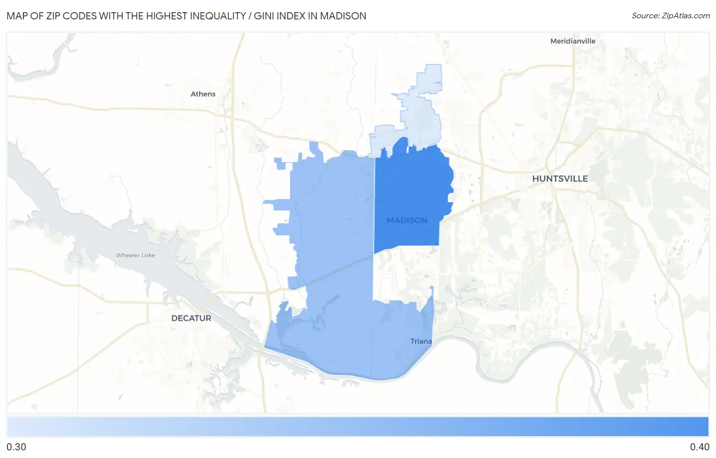 Zip Codes with the Highest Inequality / Gini Index in Madison Map