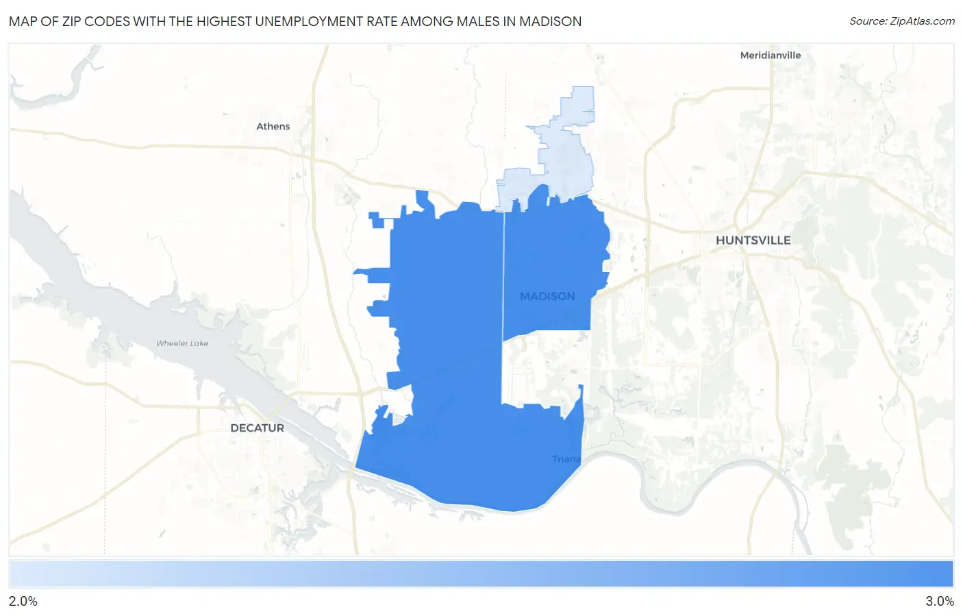 Zip Codes with the Highest Unemployment Rate Among Males in Madison Map