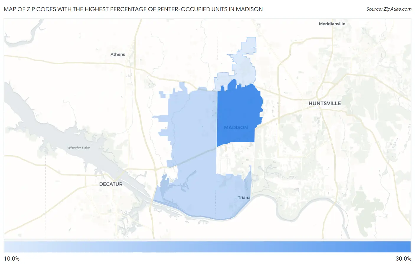 Zip Codes with the Highest Percentage of Renter-Occupied Units in Madison Map