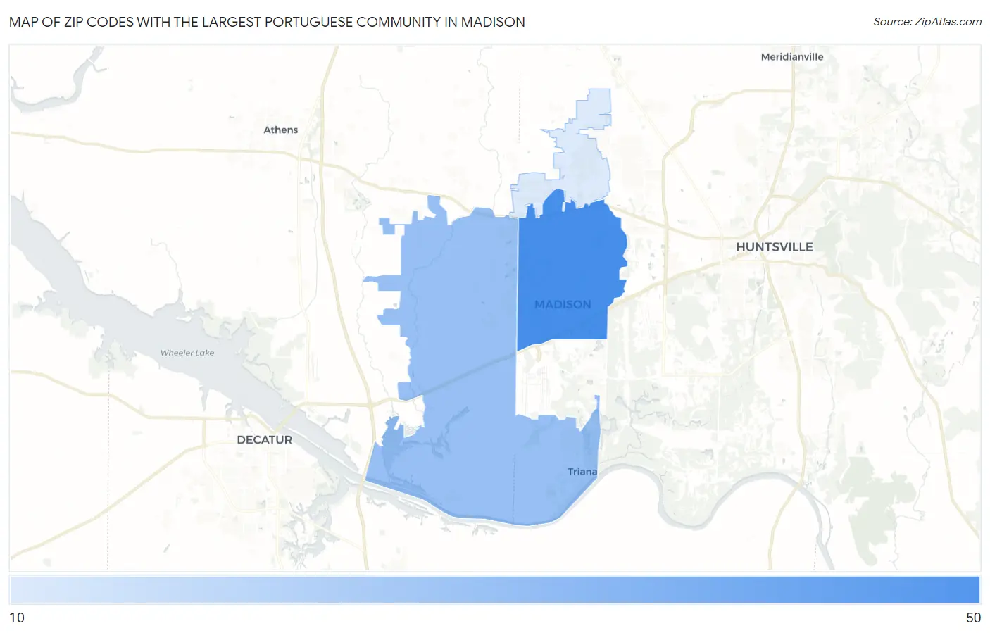 Zip Codes with the Largest Portuguese Community in Madison Map