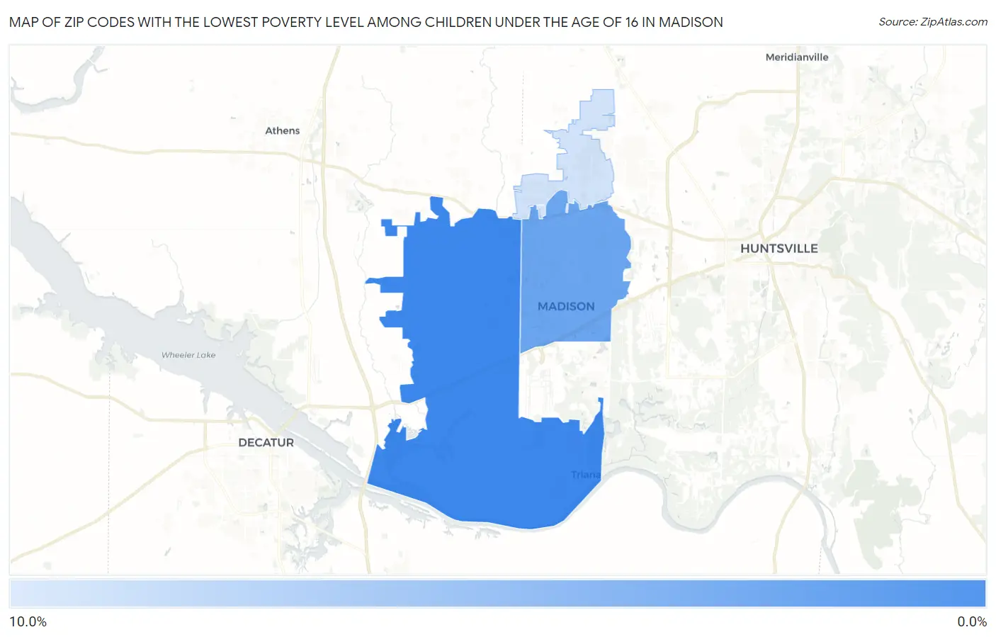 Zip Codes with the Lowest Poverty Level Among Children Under the Age of 16 in Madison Map