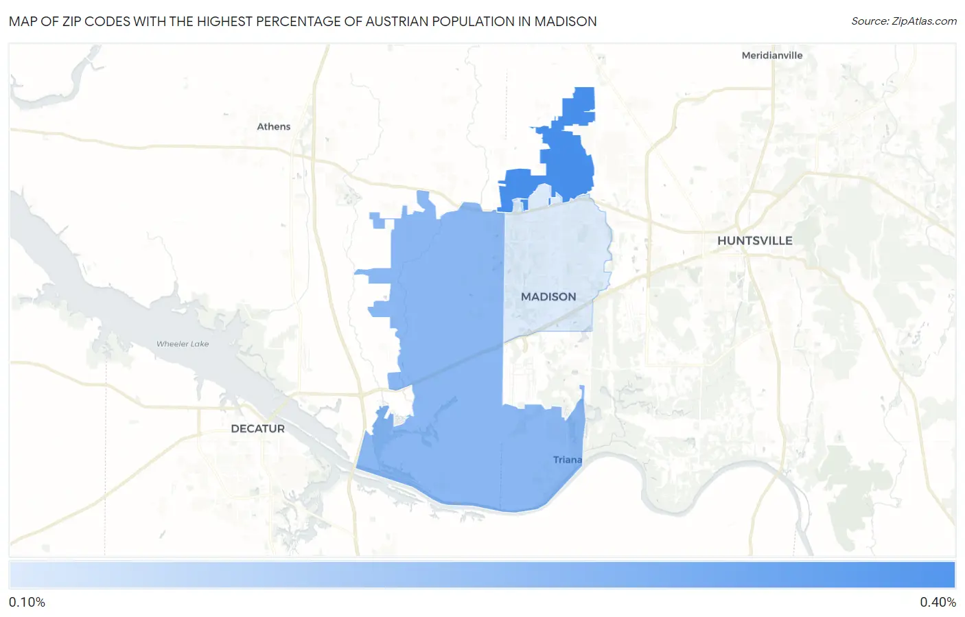 Zip Codes with the Highest Percentage of Austrian Population in Madison Map