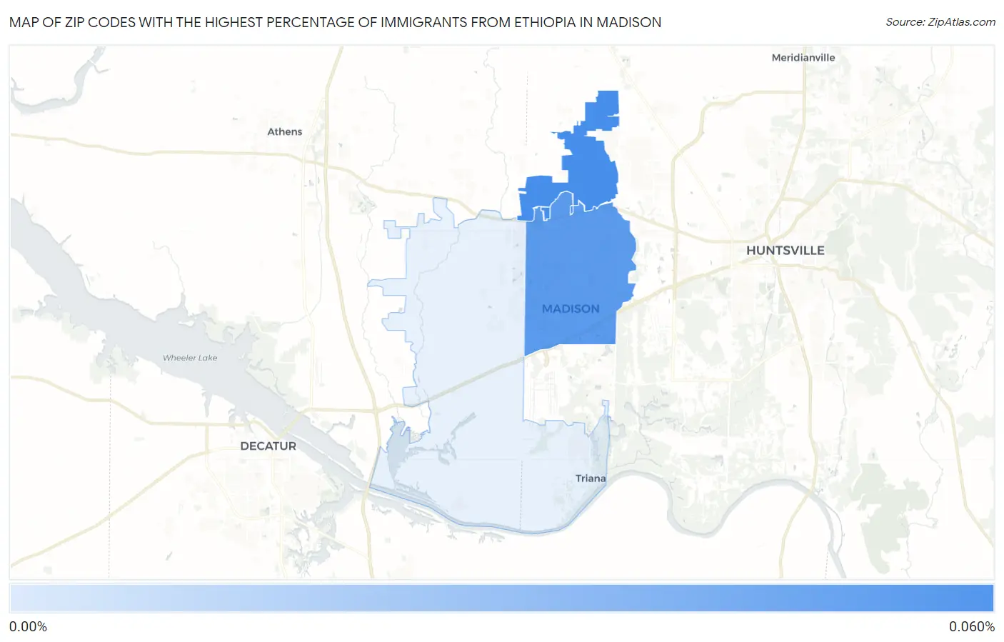 Zip Codes with the Highest Percentage of Immigrants from Ethiopia in Madison Map