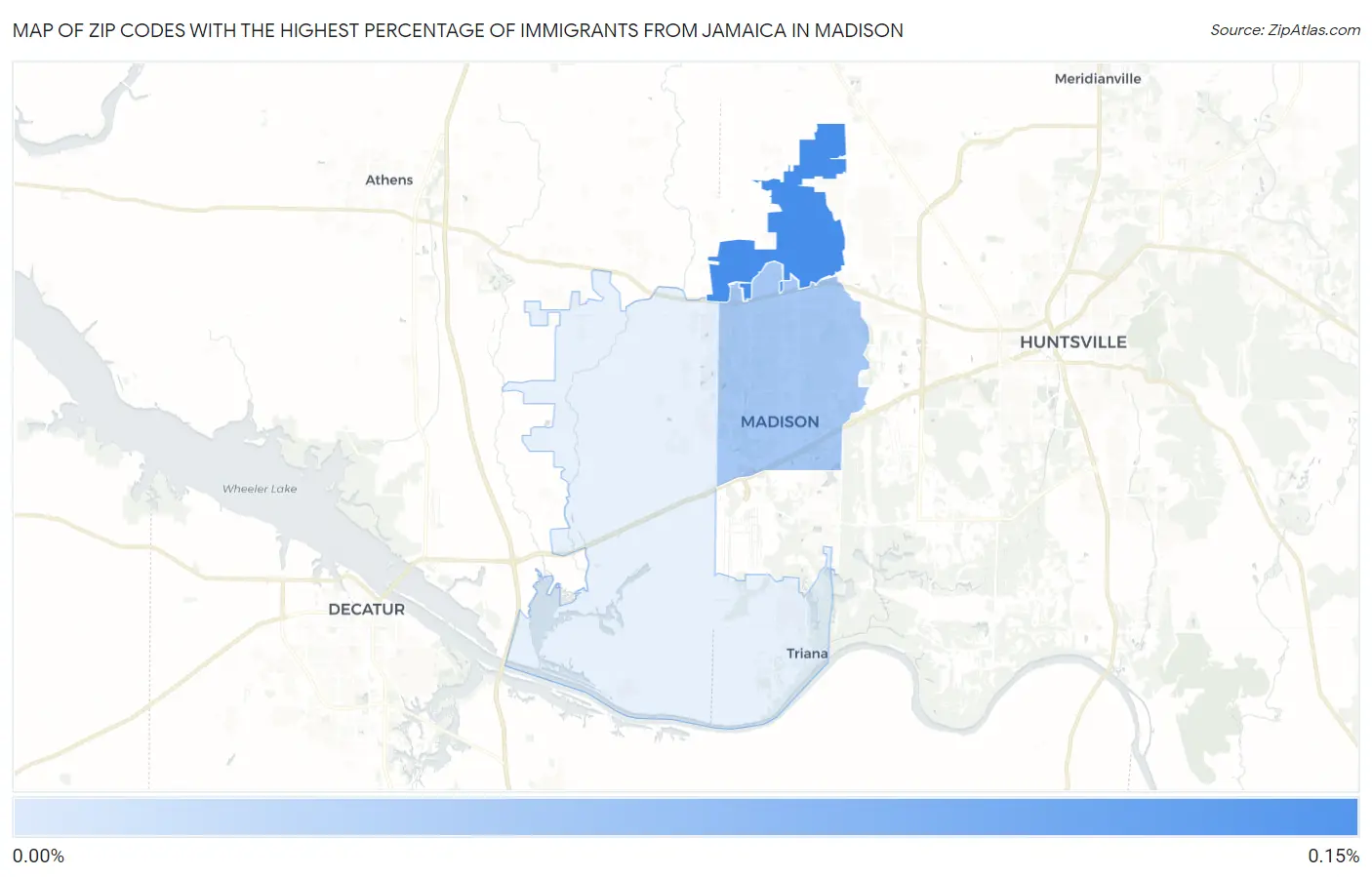 Zip Codes with the Highest Percentage of Immigrants from Jamaica in Madison Map