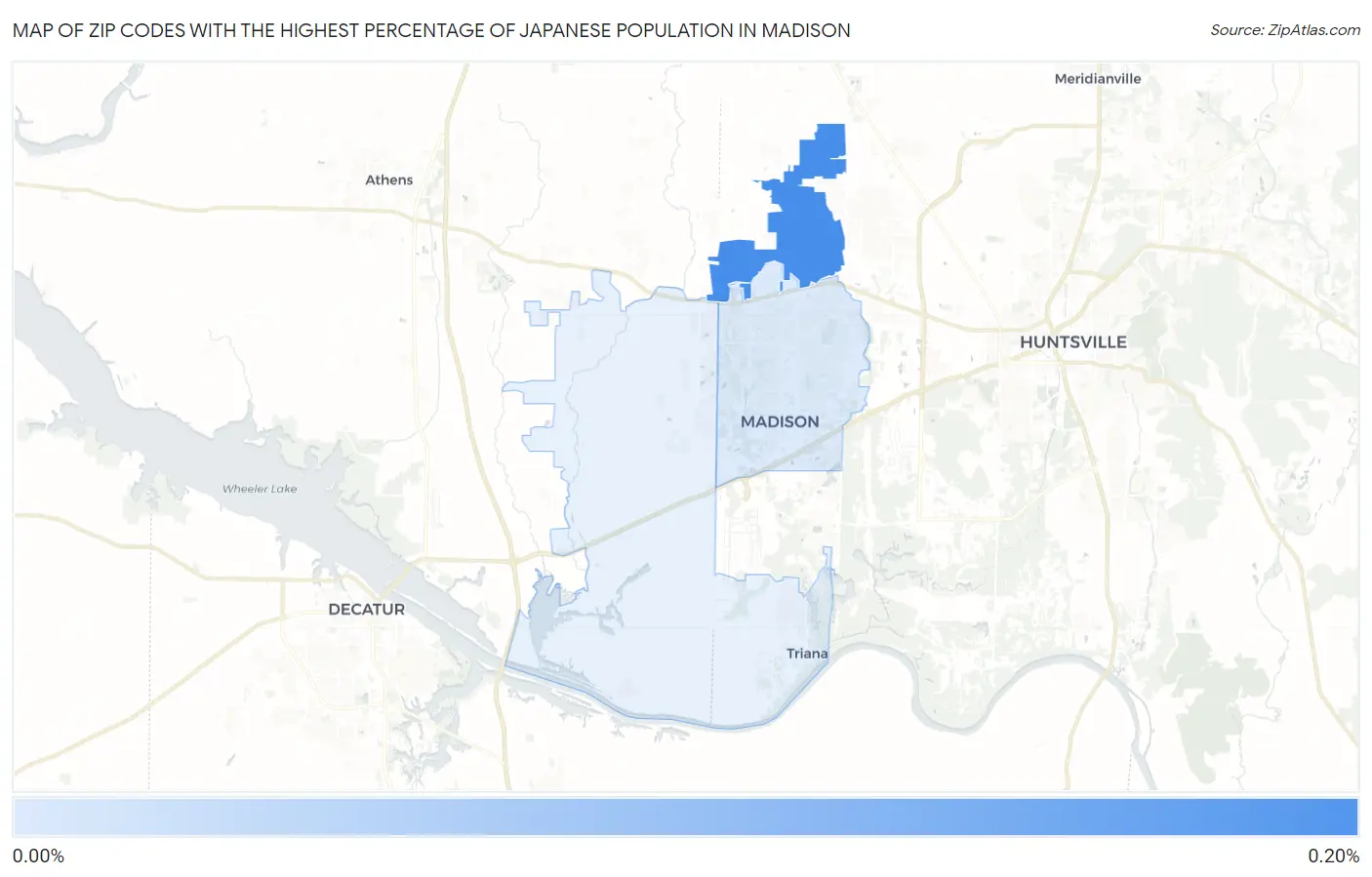 Zip Codes with the Highest Percentage of Japanese Population in Madison Map