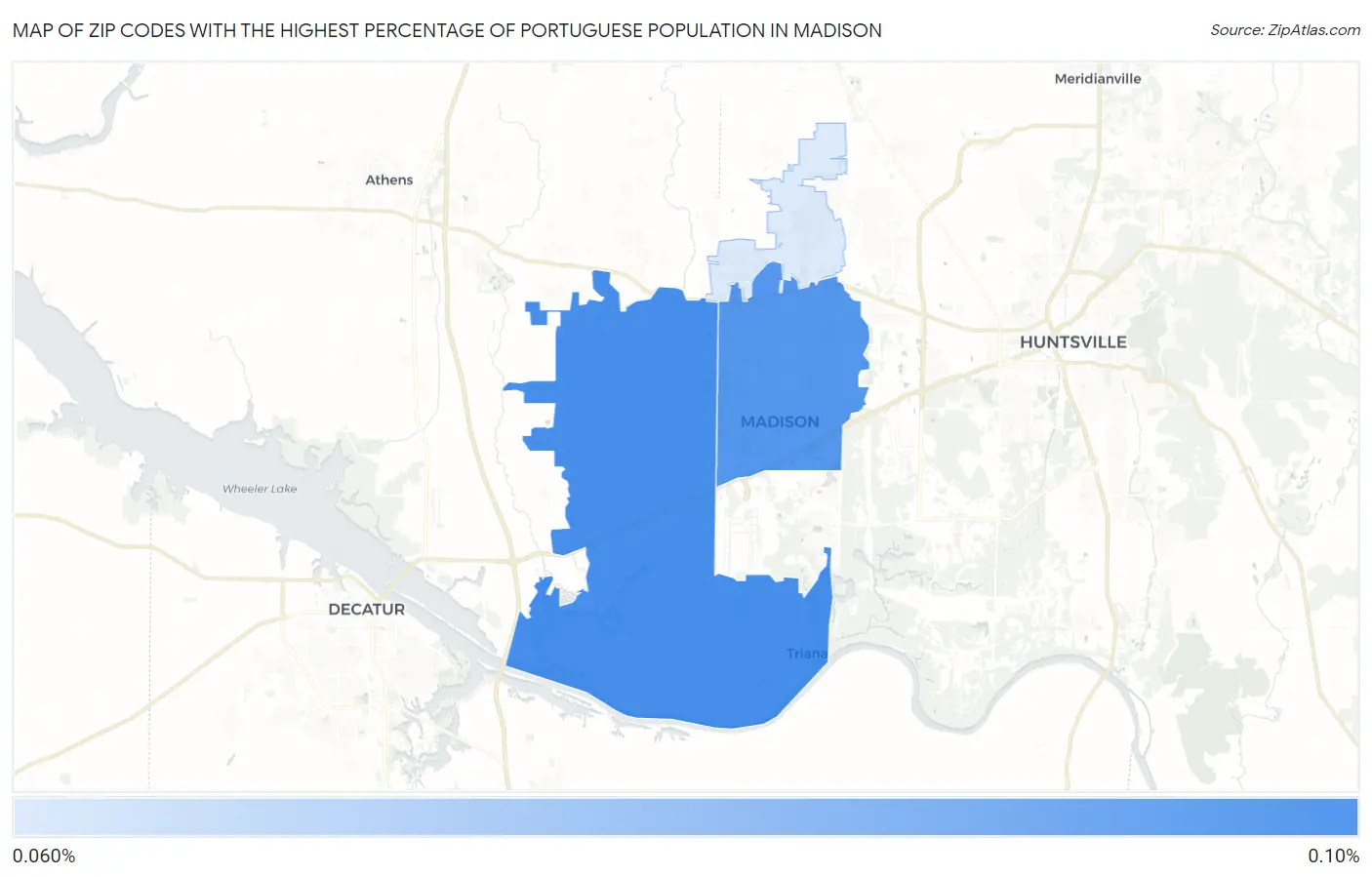 Zip Codes with the Highest Percentage of Portuguese Population in Madison Map