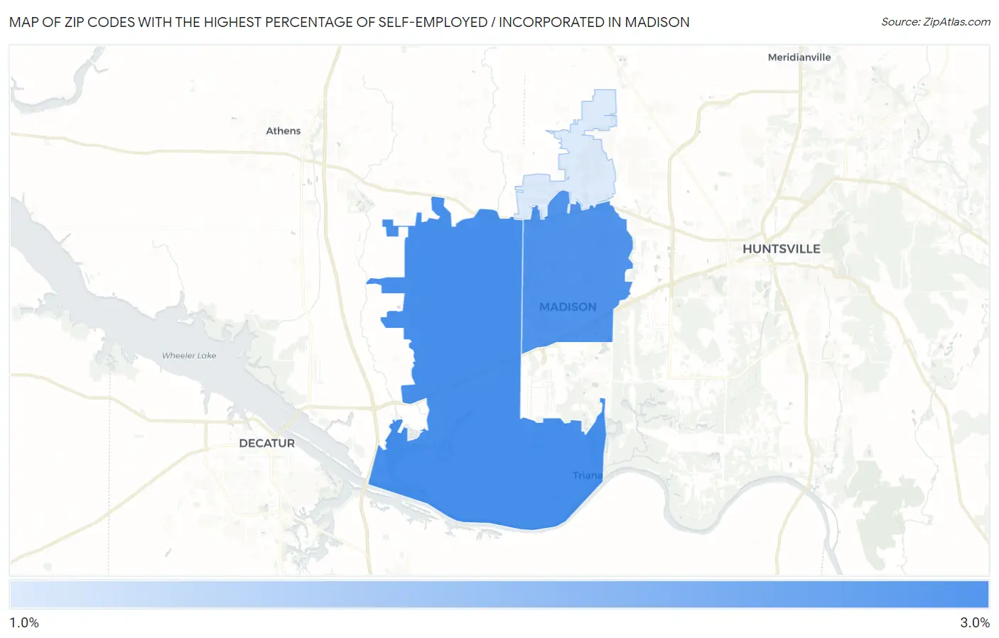 Zip Codes with the Highest Percentage of Self-Employed / Incorporated in Madison Map