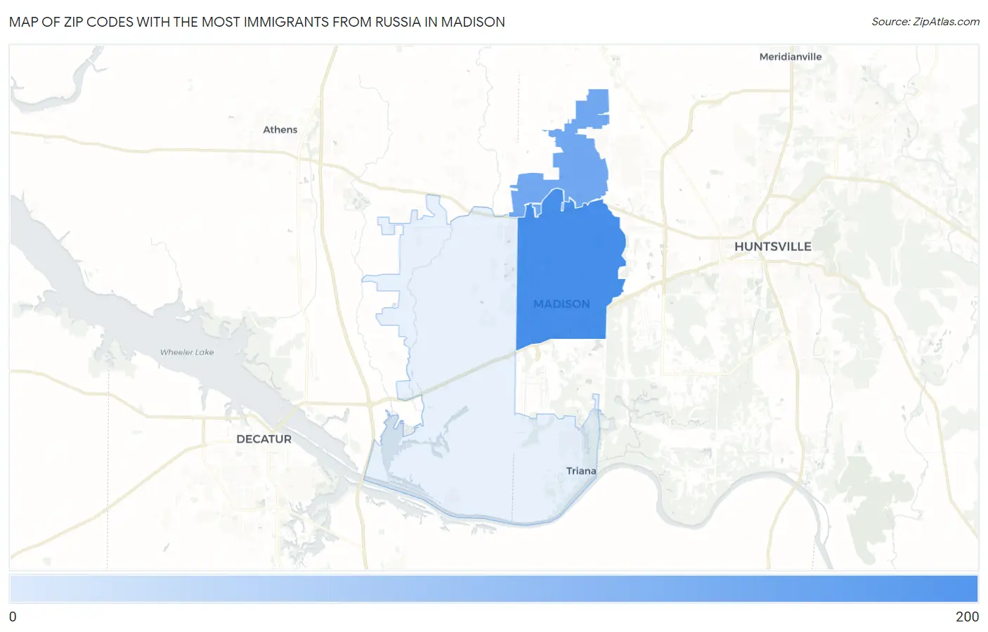 Zip Codes with the Most Immigrants from Russia in Madison Map