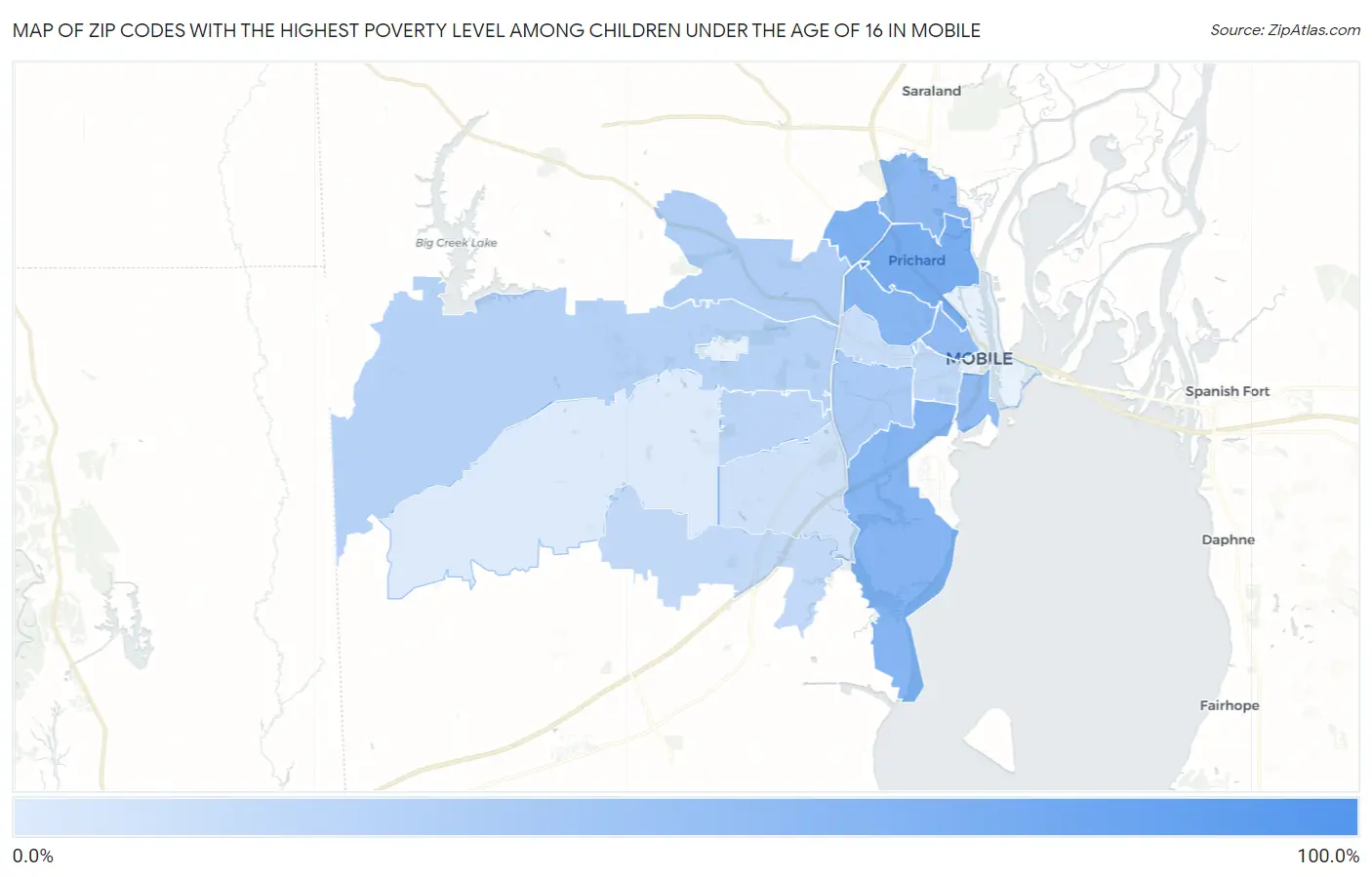Zip Codes with the Highest Poverty Level Among Children Under the Age of 16 in Mobile Map