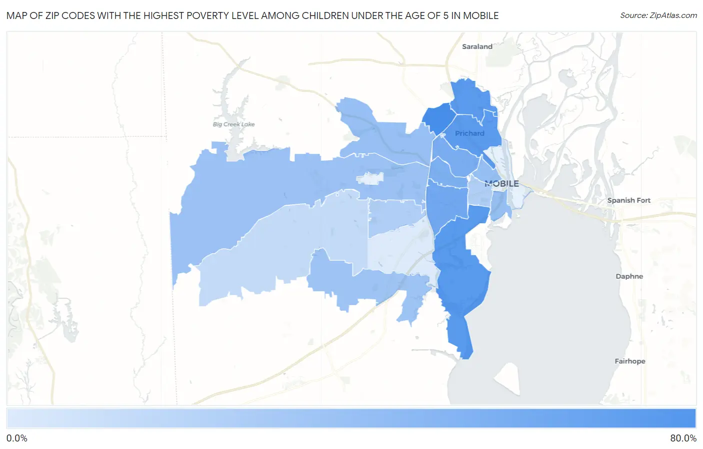 Zip Codes with the Highest Poverty Level Among Children Under the Age of 5 in Mobile Map